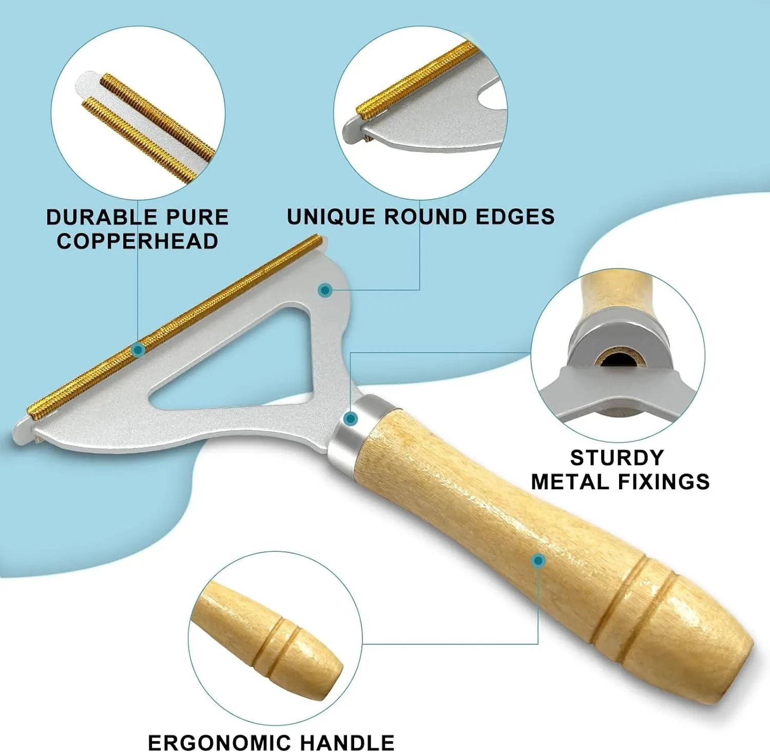 Three-piece pet hair remover set showing a metal lint tool, a silicone brush, and a round carpet scraper.