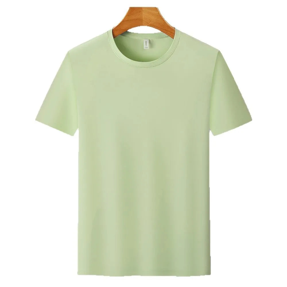 Ice silk quick-drying antibacterial anti-UV solid colour short sleeve T-shirt for teenagers in sky blue