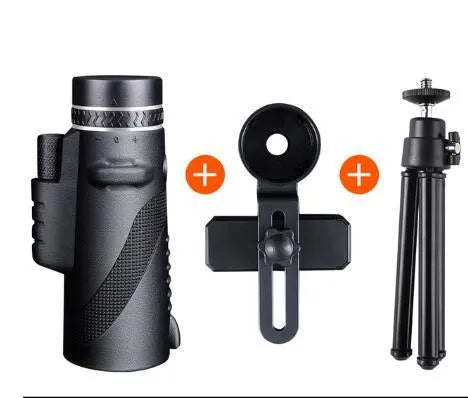 Black 40x60 mobile phone telescope monocular with waterproof nitrogen-filled construction and FMC green film lenses