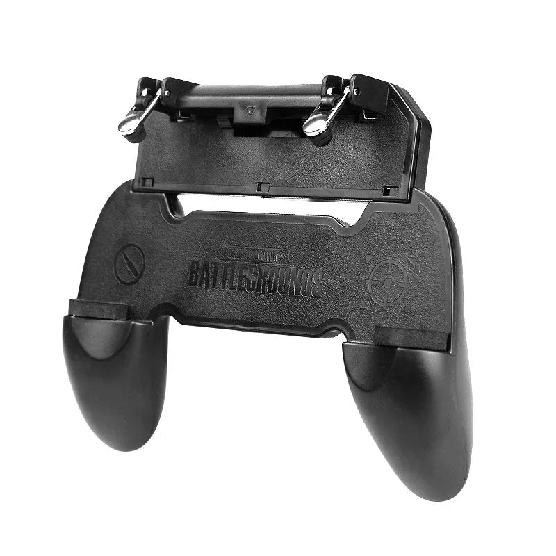 Black mobile gaming controller with wired connection to smartphone for enhanced gameplay control