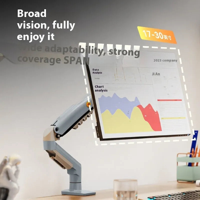 F80-XV grey computer monitor bracket robotic arm on desk with aluminium alloy construction
