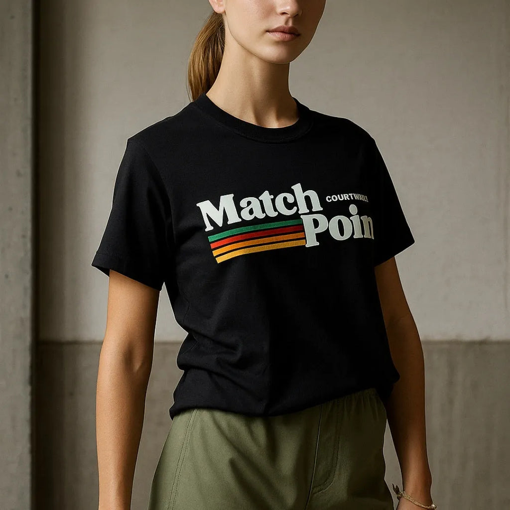 Men's black short sleeve t-shirt featuring a 3D digital text pattern and round neck design