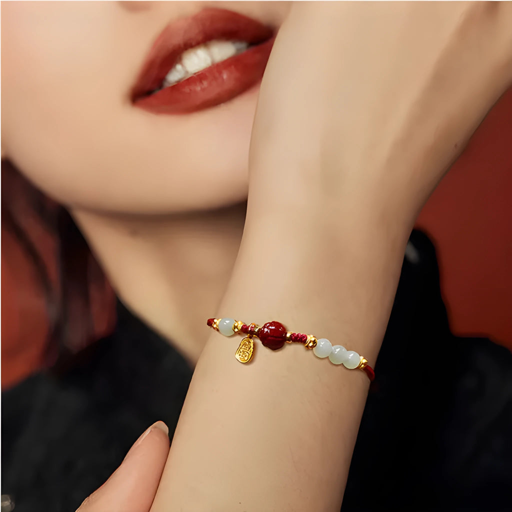 Hetian Jade Cinnabar Red Rope Women's Bracelet with 925 silver and adjustable chain in shore bracelet colour