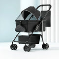 Black metal folding pet cart with removable design for dog and cat transport