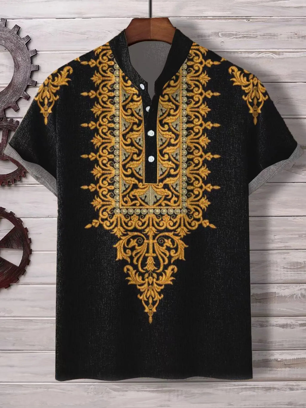 Men's striped casual button shirt in loose fit with polyester fabric
