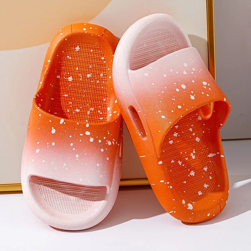 Children's gradient colour PVC summer slippers shown in blue, with non-slip sole.