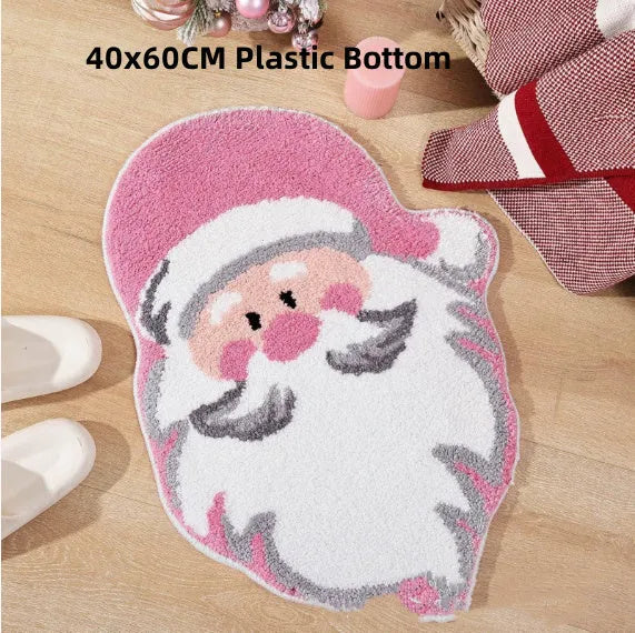 Christmas-themed hallway mat with festive patterns including Santa Claus design and non-slip bottom
