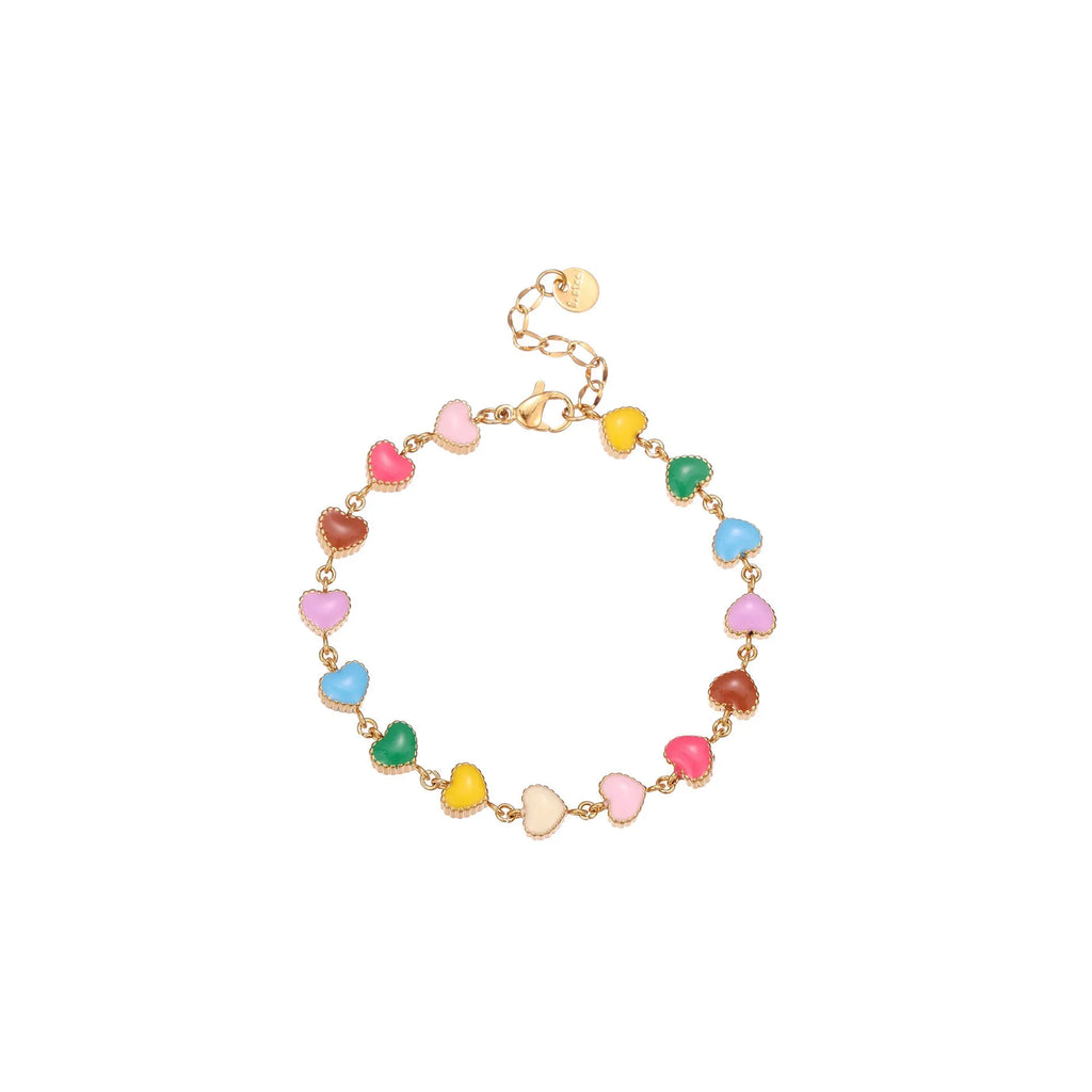Women's love heart-shaped 18K stainless steel bracelet with gold or steel electroplated finish