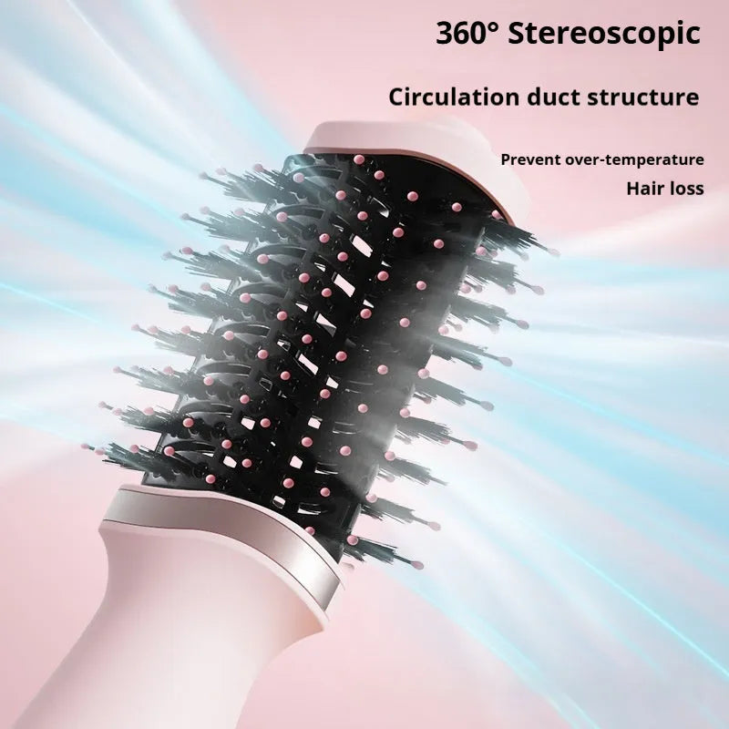 Pink multifunctional hair dryer with hair comb and curling comb attachments, model YZM-8015