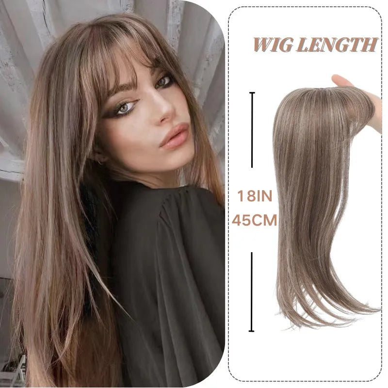 Synthetic clip-in wig with buckle fastening shown in one of six available colour styles.