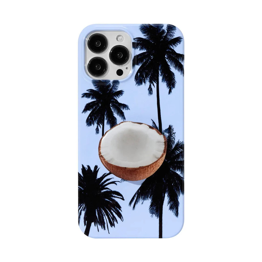 Summer Coconut coloured TPU protective iPhone case with a detachable bracket shown next to an iPhone.