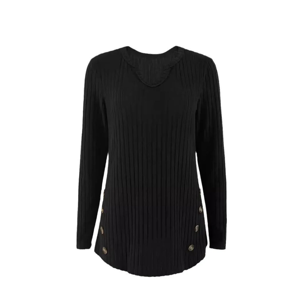Casual knitted button sweater in solid black or grey green colour with Japanese Korean styling