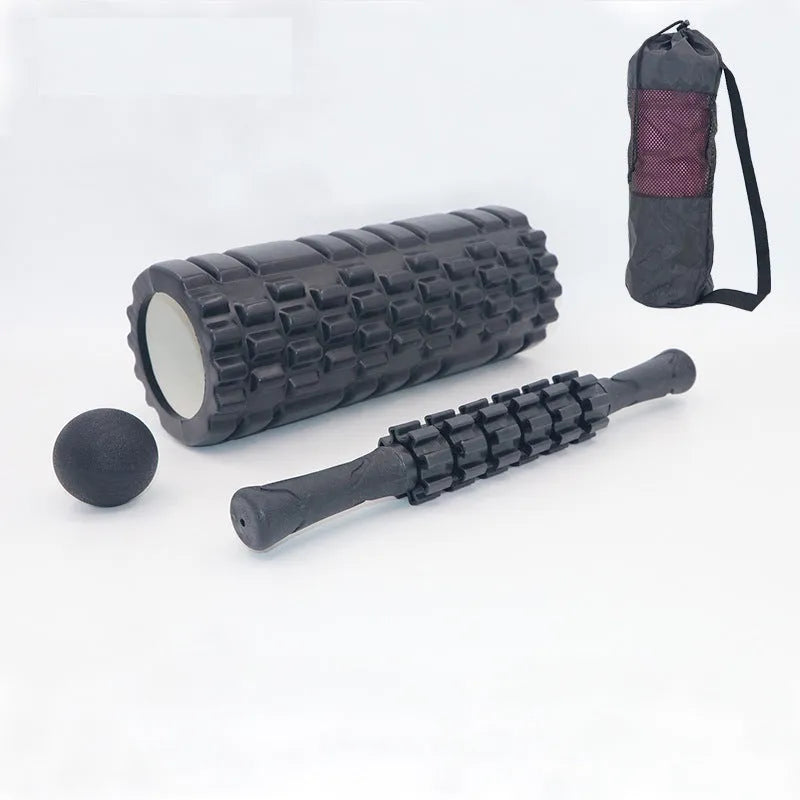 Black foam roller massage stick with gear bar design, 33cm long with six pieces