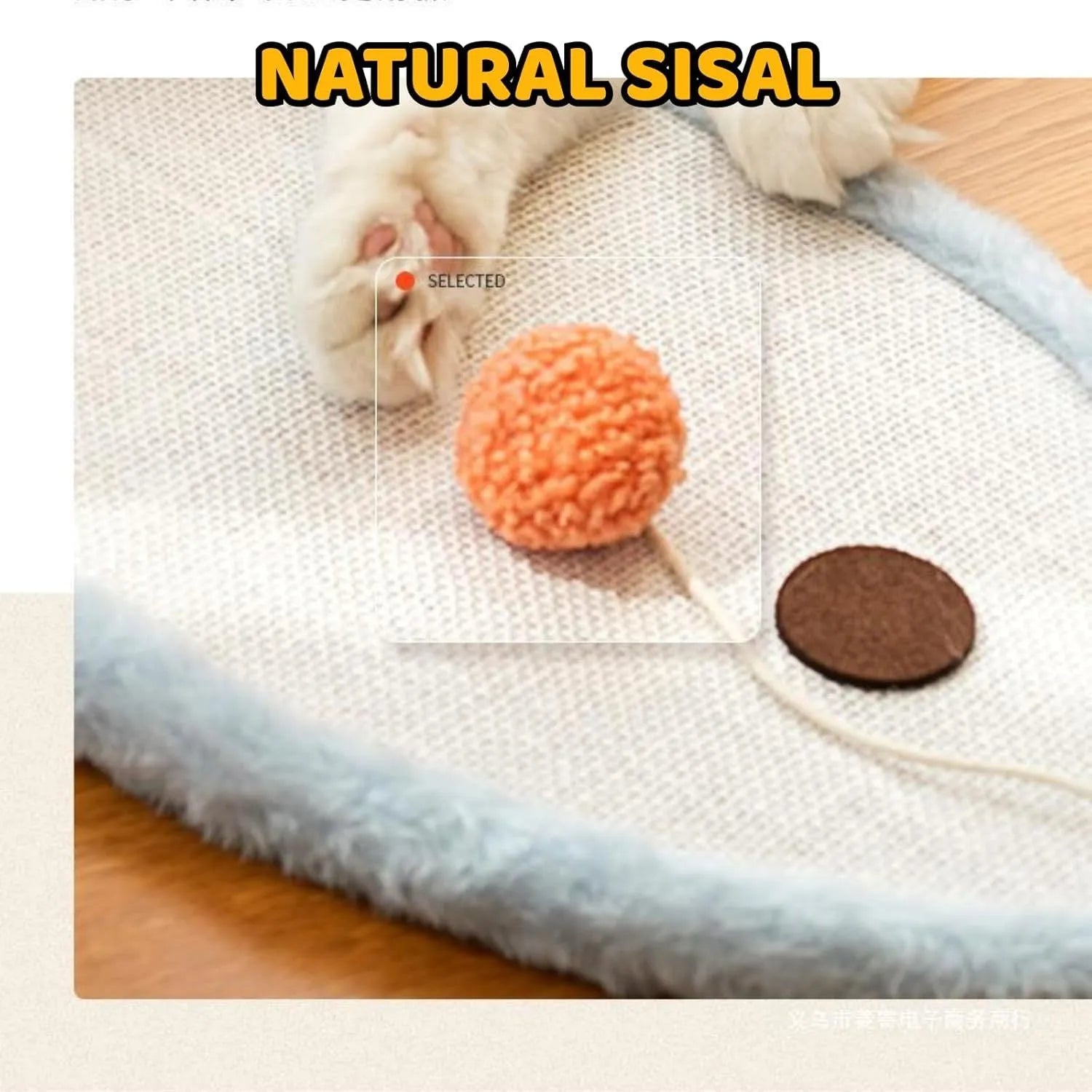 White cat scratching mat with sleeping cat design made from natural sisal material