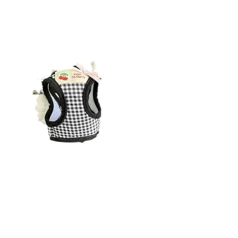 Cotton chest-back dog harness with integrated hand-holding rope for small dogs in pink or black