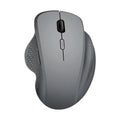Black and grey USB rechargeable wireless optical mouse for laptops with charging cable.