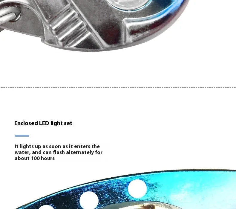 Luminous metal vib electronic fishing lure showing blue body and red body colour options