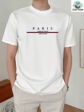 Men's loose fit pure cotton short-sleeved T-shirt with a letter print design.