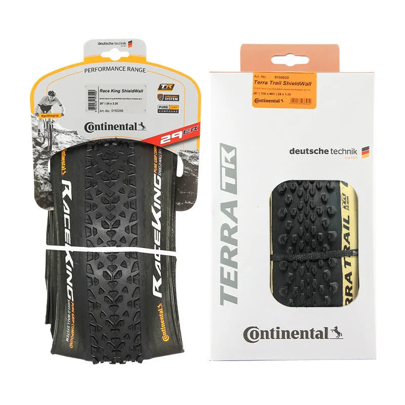 Mountain bike folding outer tyre in yellow and white sidewall options for 26, 27.5, and 29 inch wheels.