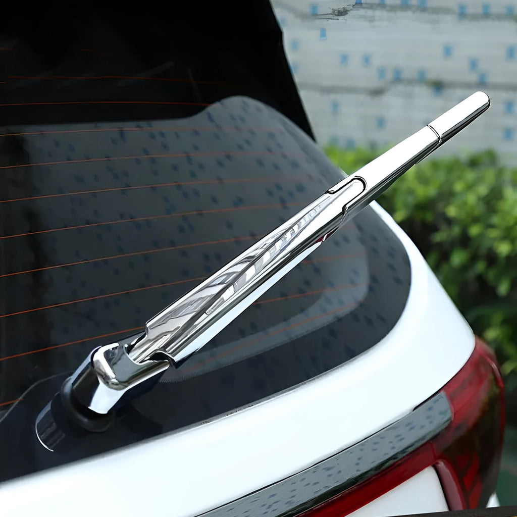 Set of four silvery ABS plastic rear window wiper cover trims for a Hyundai car