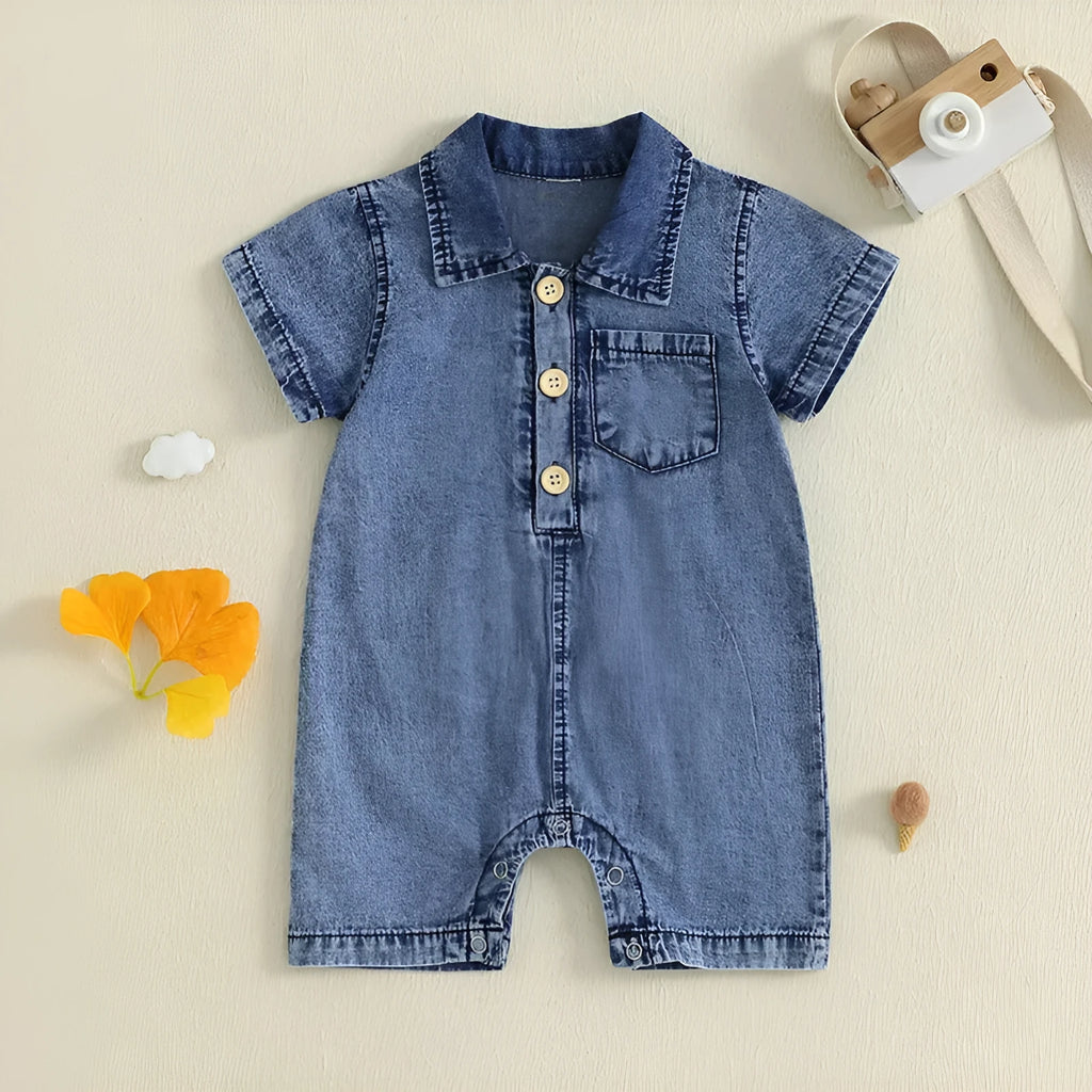 Blue cotton short sleeve rompers for baby boy western style