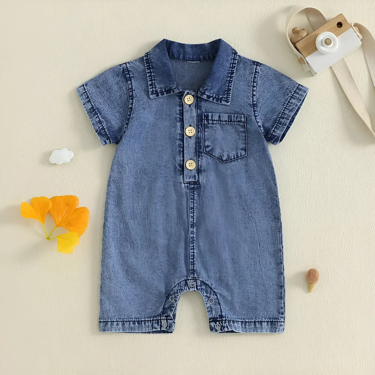 Blue cotton short sleeve rompers for baby boy western style