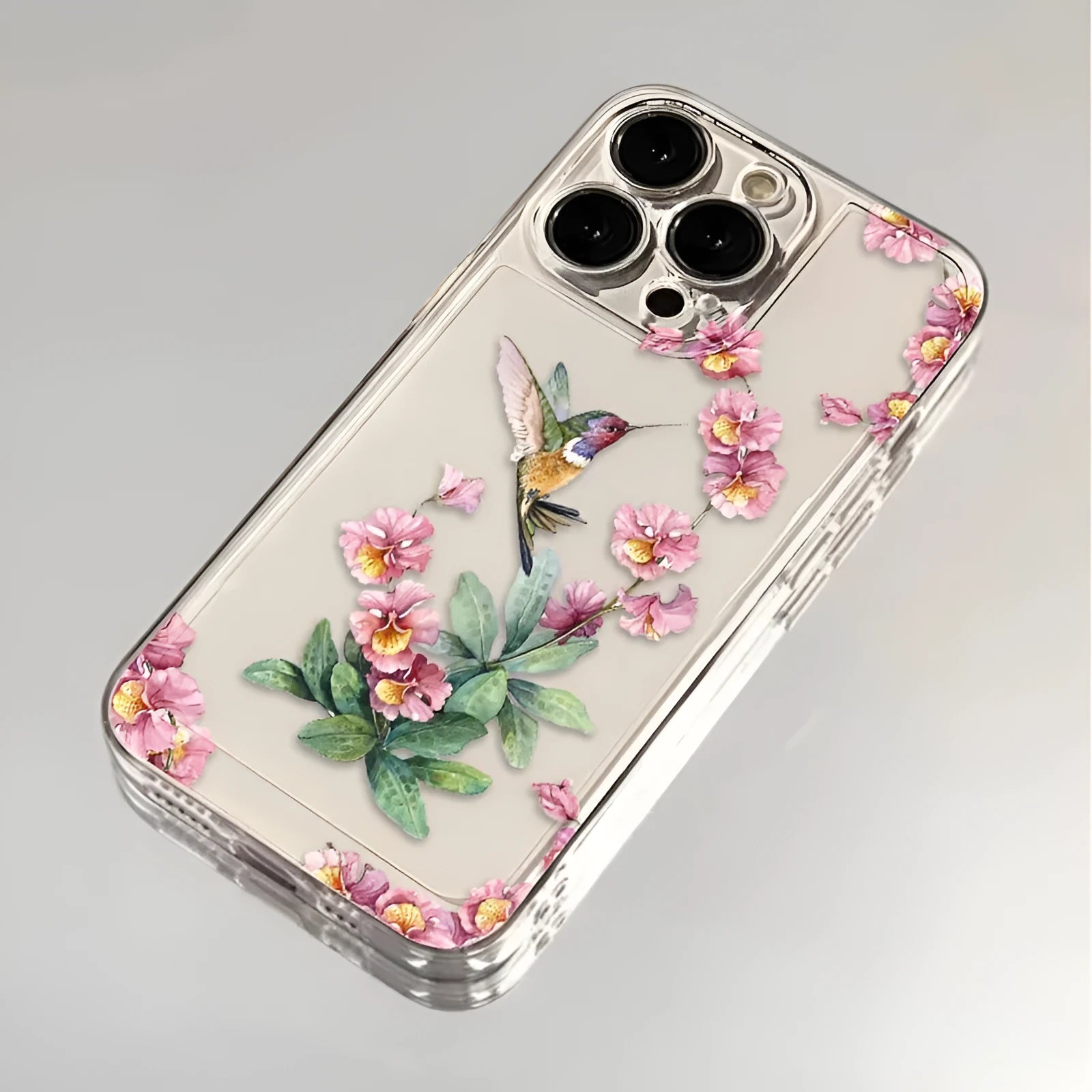 Flower Magpie fine hole all-inclusive TPU phone case for iPhone, transparent black, shockproof