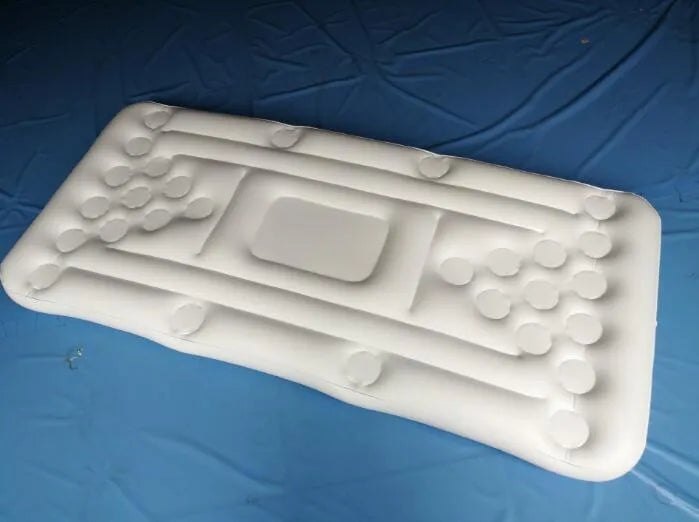 White inflatable beer pong table pool float with cup holders and built-in cooler on water surface