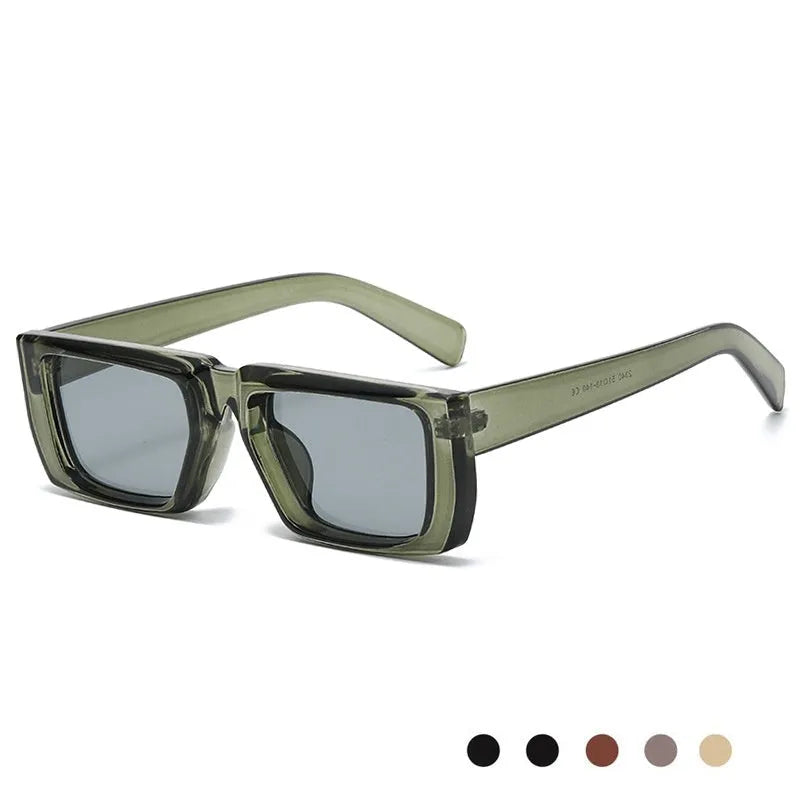 Special-shaped sunglasses with Y2K street style aesthetic in various colour options showing full-frame design