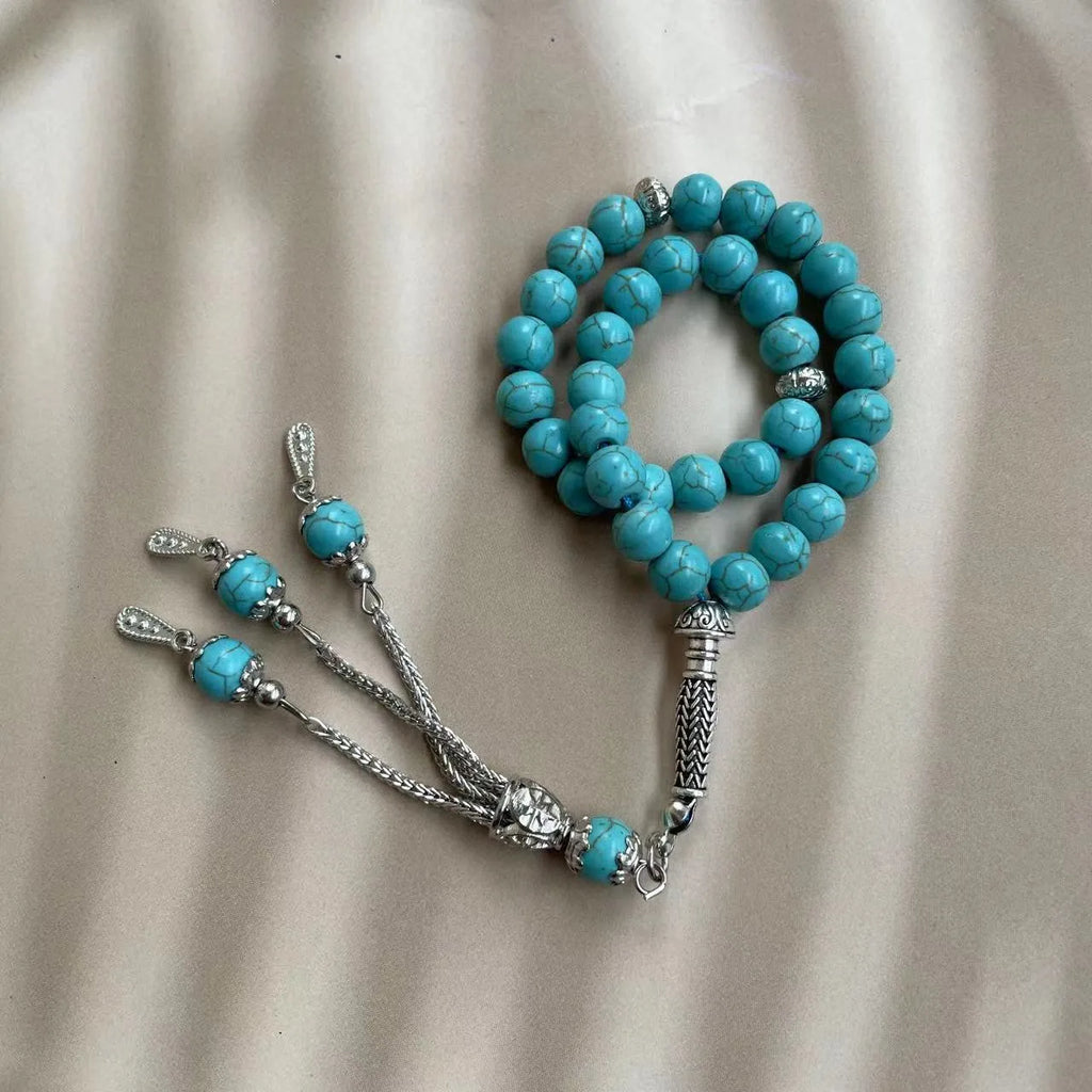 Handmade sky blue stone Muslim prayer bracelet with 8mm beads for Islamic worship