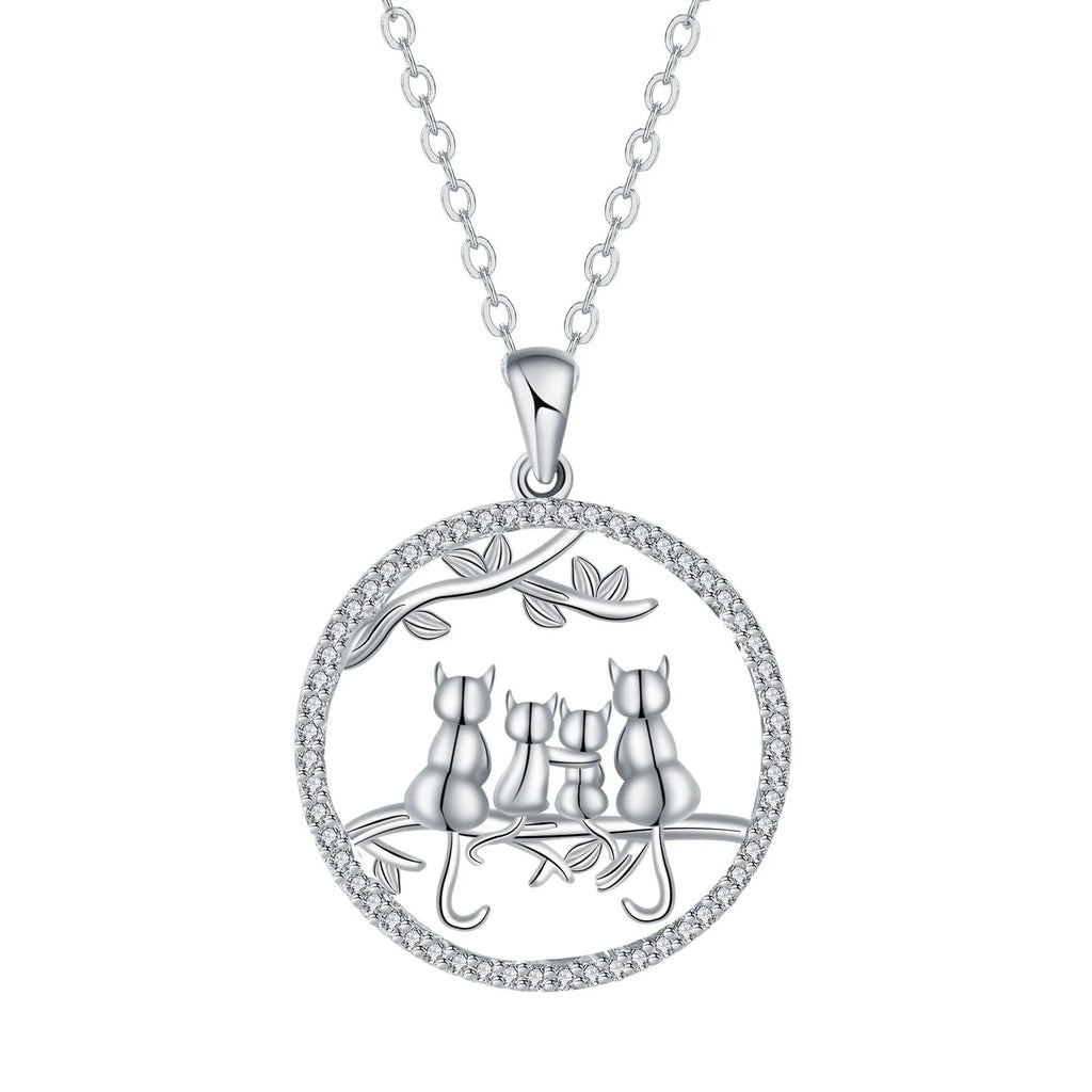 Four kitten necklace with copper electroplated pendant and cross chain style jewellery
