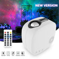 White laser star projector showing colourful nebula projection with Bluetooth music playing functionality