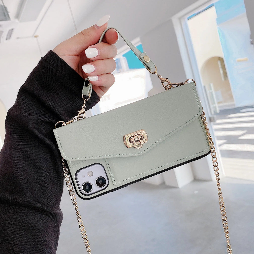 Leather card changer phone case with crossbody strap for iPhone 11 12 XS XR 7 8 Plus, full edge protection