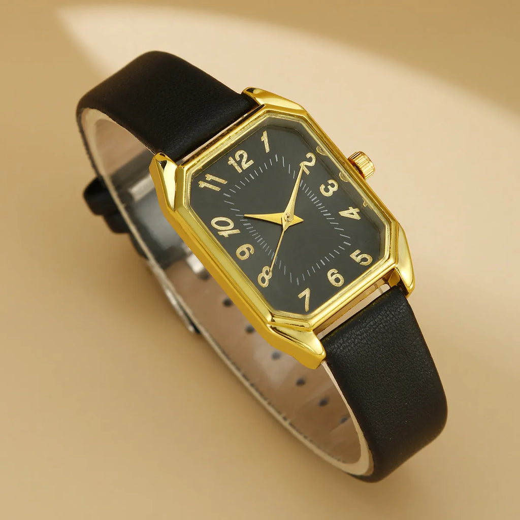 Leather women's square quartz watch set with rhinestone jewellery necklace earrings ring in white