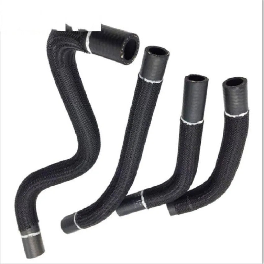 Black self-winding mesh sleeve for automotive wire protection, shown in various diameters.