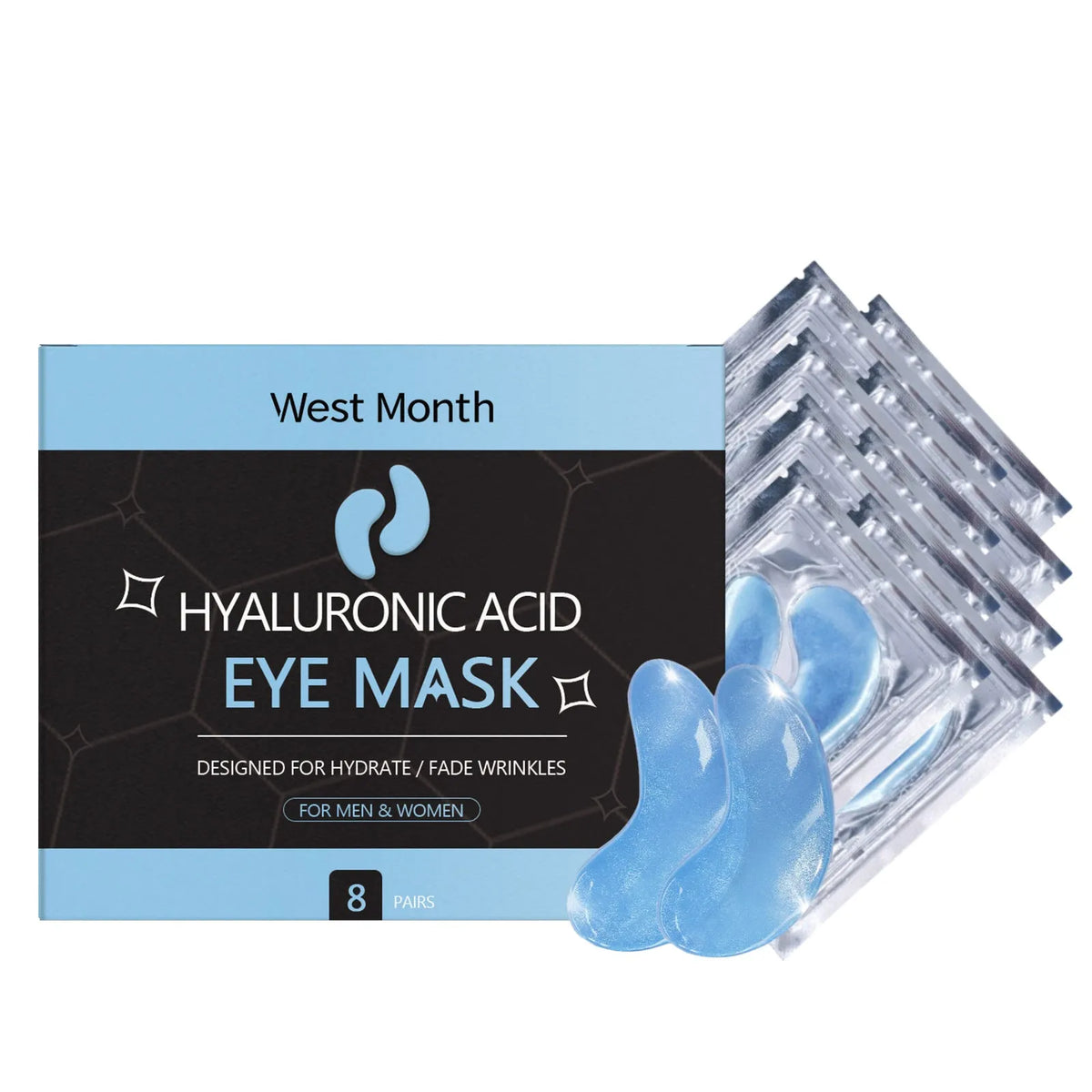 Hyaluronic Acid Eye Mask 8 pairs in sachet packaging with vitamin C and snail secretion filtrate ingredients
