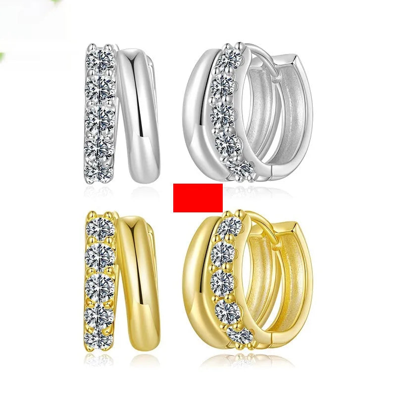 Silver Ziyun double layer moissanite ear clip in 925 silver with D colour stone and electroplated finish