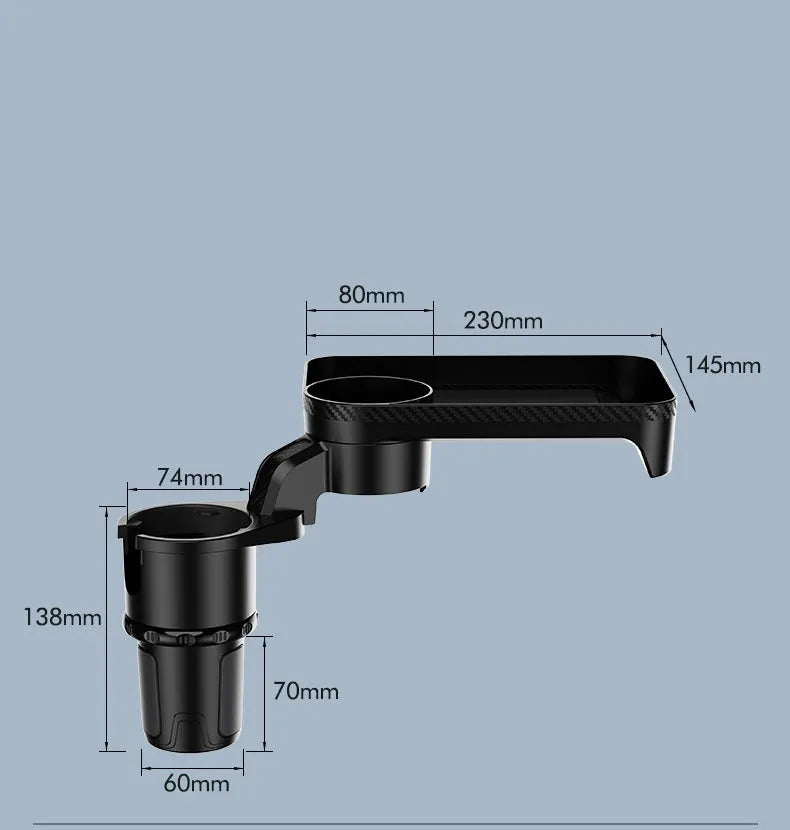Black ABS plastic car cup holder with rotating dinner tray platform