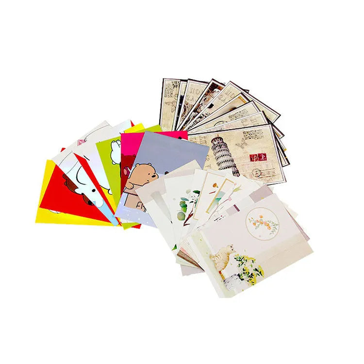 Set of 9 minimalist cartoon postcards featuring retro Paris Tower and historic site designs in Japanese style