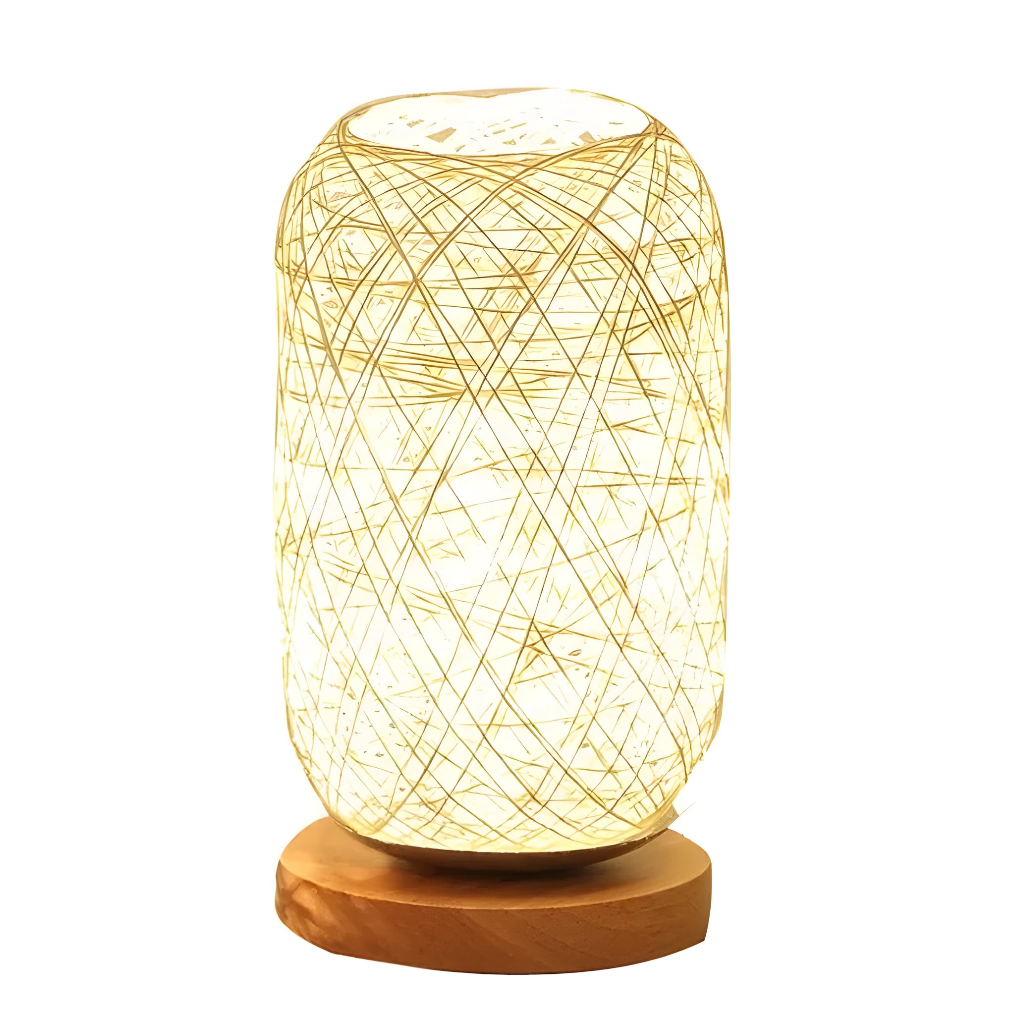 Natural hemp rope Sepak Takraw desk lamp with solid wood base