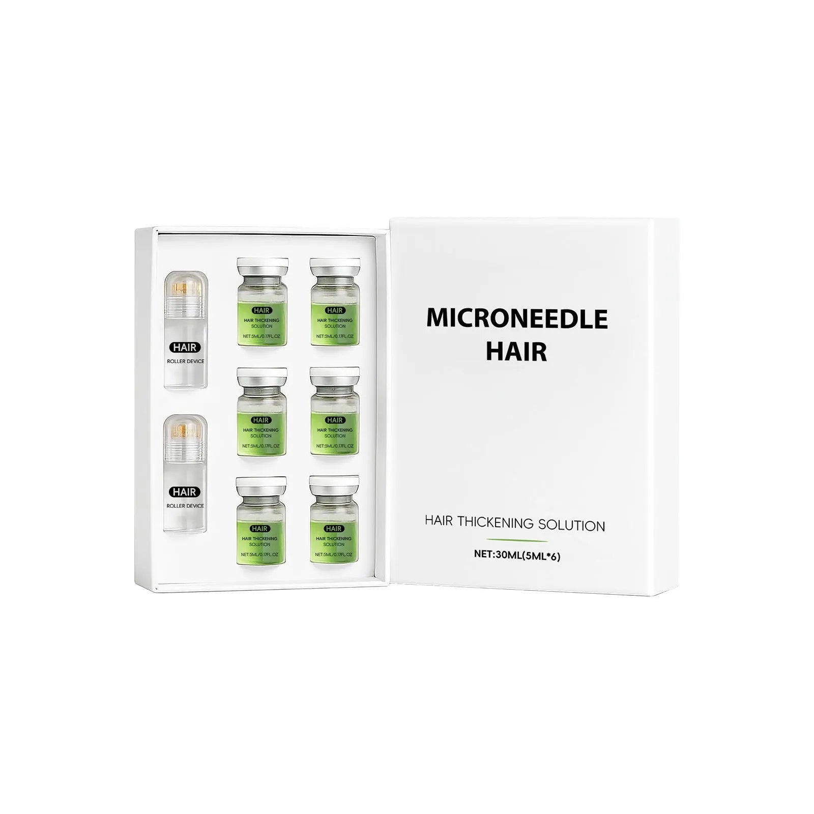 Hair care roller set with glass essence bottles and roller tools for curly hair daily nourishment