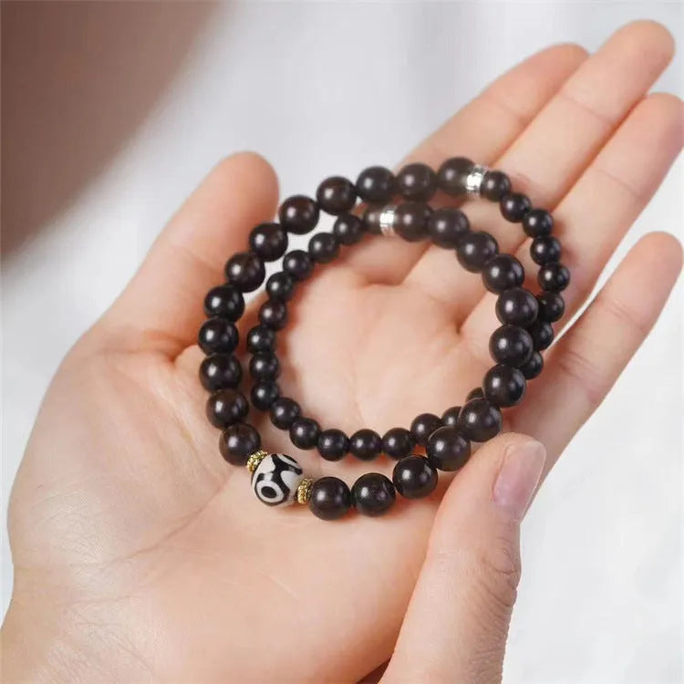 Tibetan ebony wood beads bracelet with 8mm beads and adjustable knot closure