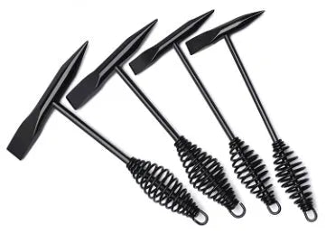 Welding slag removal hammer with a spring steel handle and high carbon steel head.