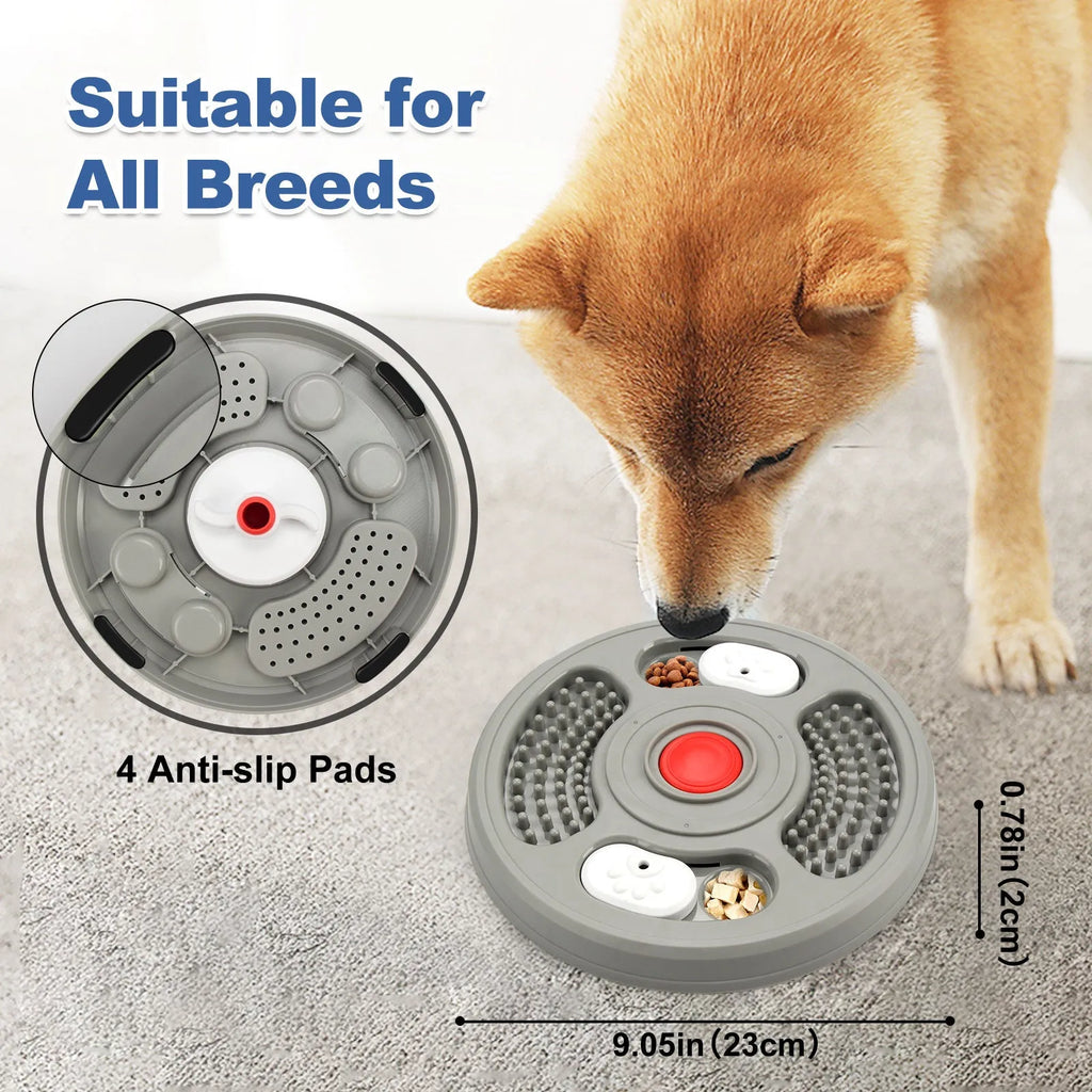 Grey and blue 23cm PP plastic slow feeder bowl with 2 in 1 lick mat surface and four anti slip pads for cats and dogs
