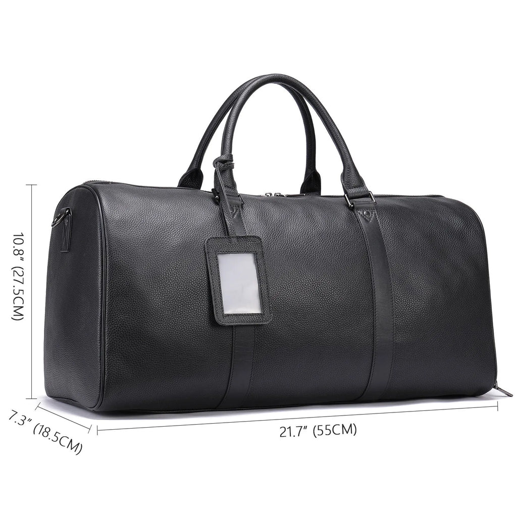 Men's black leather excursion tote bag with single strap