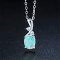 Water drop shaped opal pendant necklace with adjustable O-shaped chain in rose gold or white electroplated finish