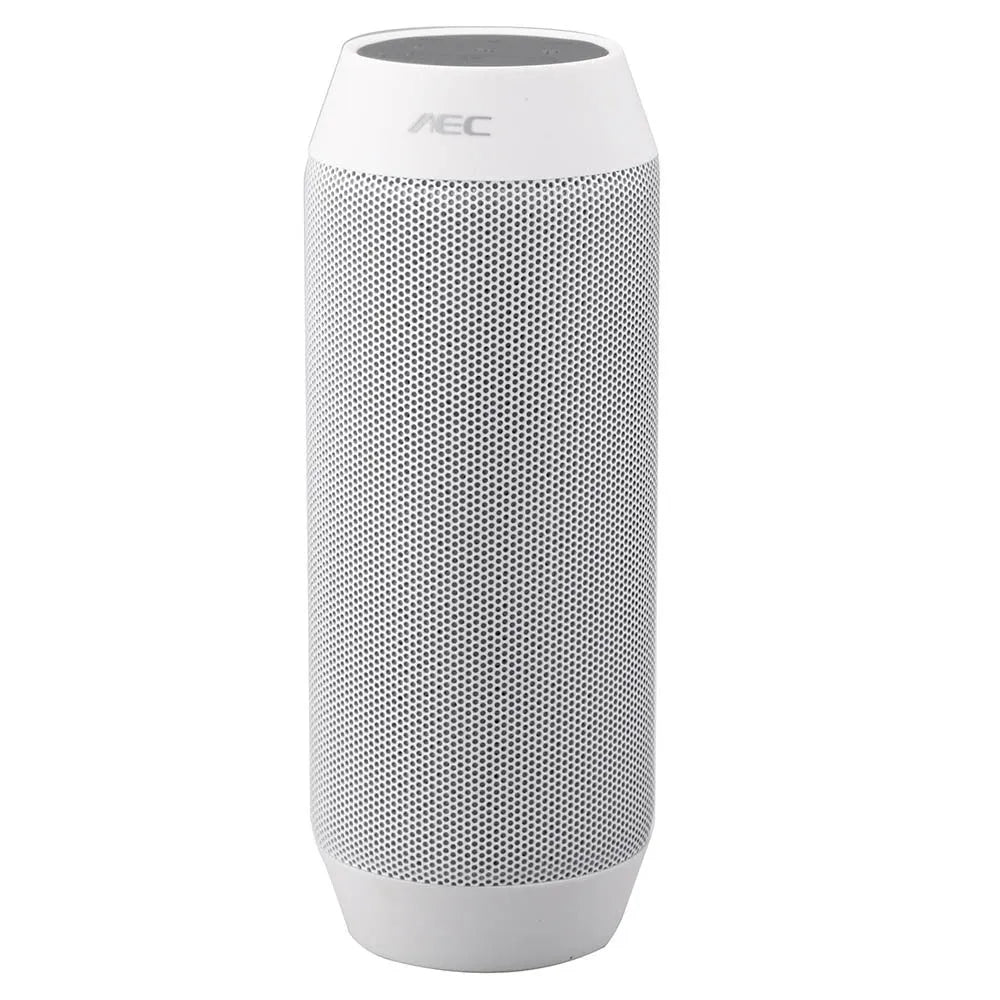 Black or white portable Bluetooth stereo with colourful lights showing 360° sound and compact 19.5×9×8cm size