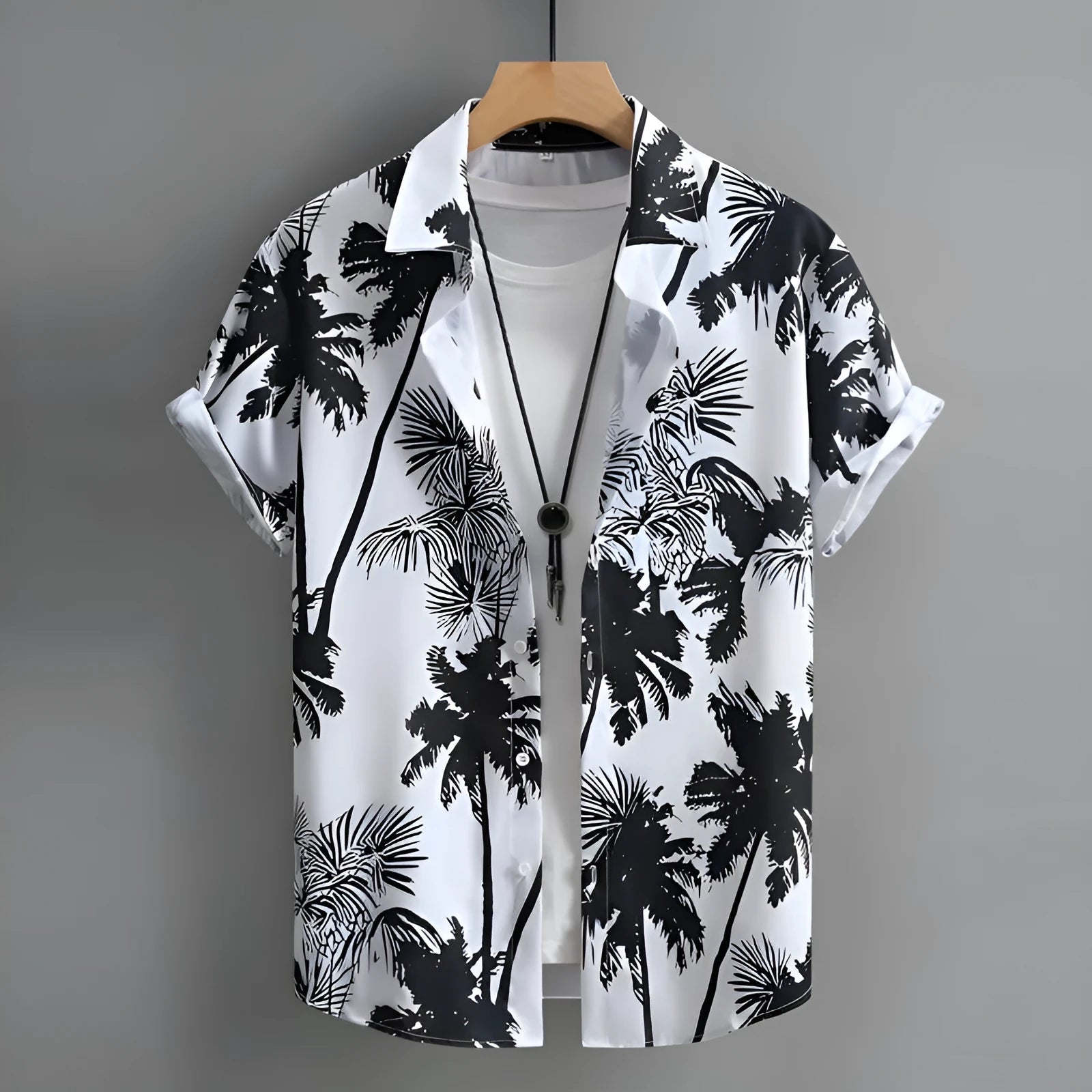 Men's short sleeve Hawaiian shirt with colourful 3D printed pattern, cardigan style.