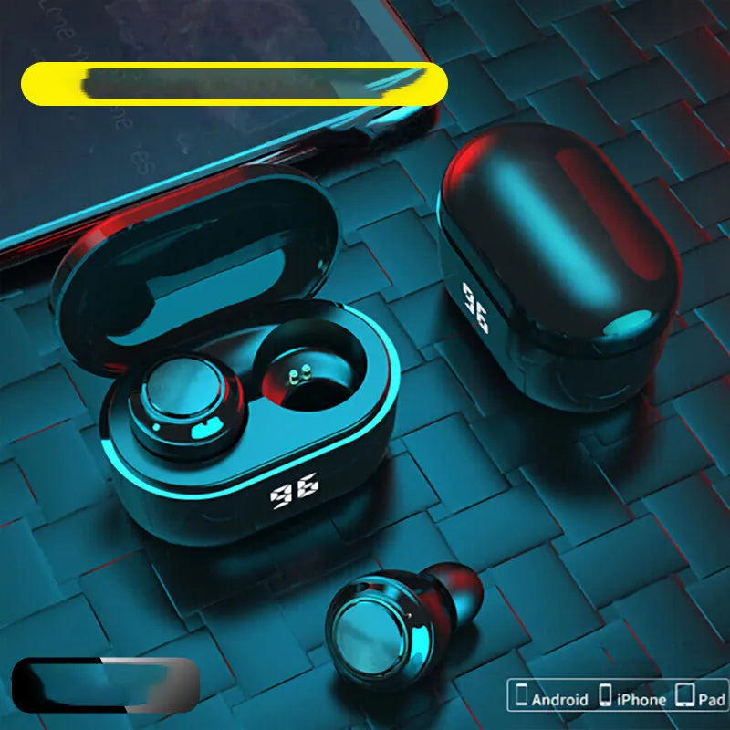A black stereo Bluetooth headset with earbuds, showcasing its wireless design.
