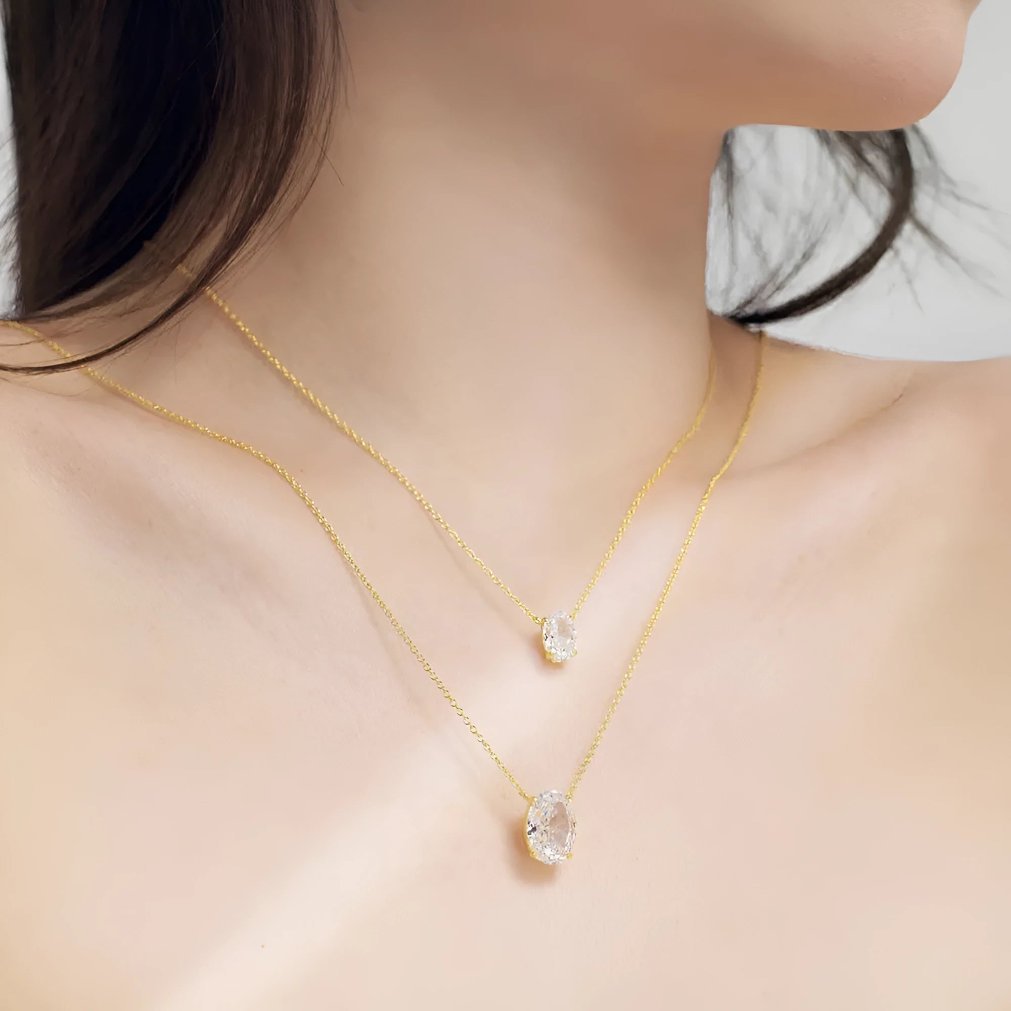 S925 sterling silver necklace with geometric oval ice flower pendant in gold or platinum plating